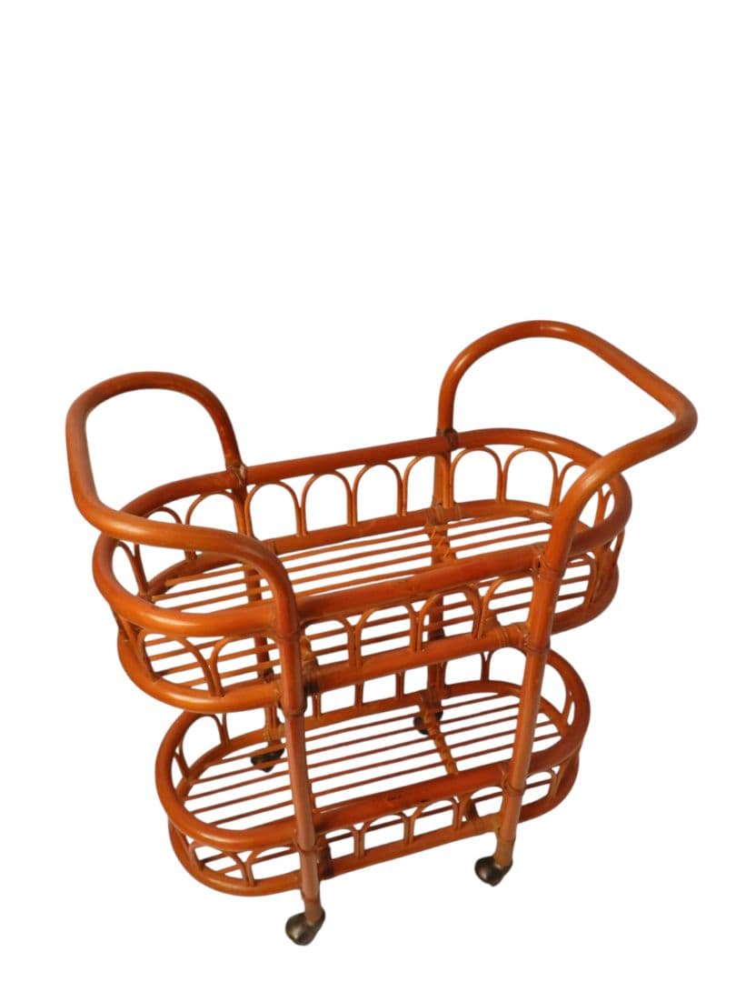 【美品】ラタン 藤 キャリーワゴン ランドリーラック