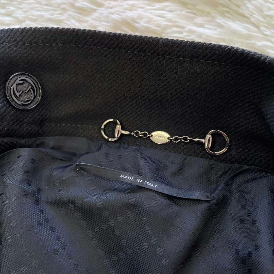 美品☆ グッチ ジャケット カシミヤ レザー 麻　黒 ホースビット
