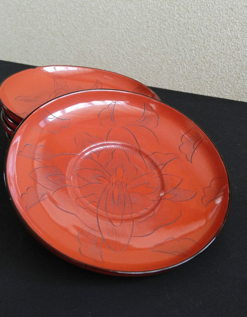 輪島塗 朱塗り 漆器 茶托 5客