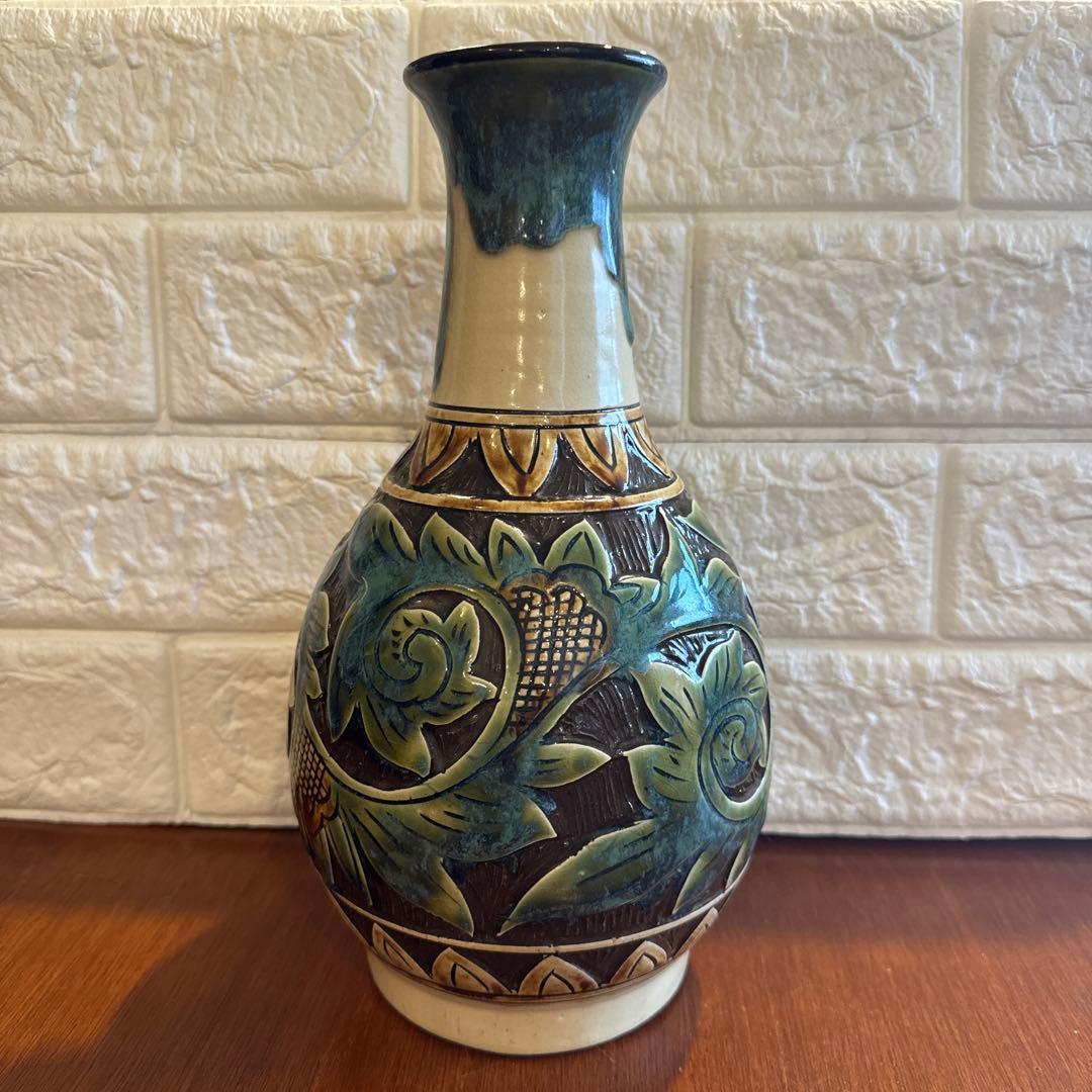 【壺屋焼】故.小橋川永弘.緑釉唐草壺.大