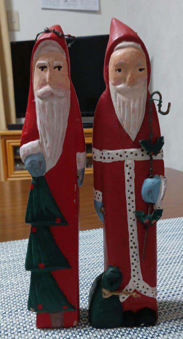 木製サンタクロース飾り 2体セット