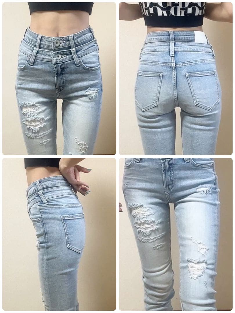 即日発送！GYDA Wウエストダメージスキニーデニムパンツ アイスブルー