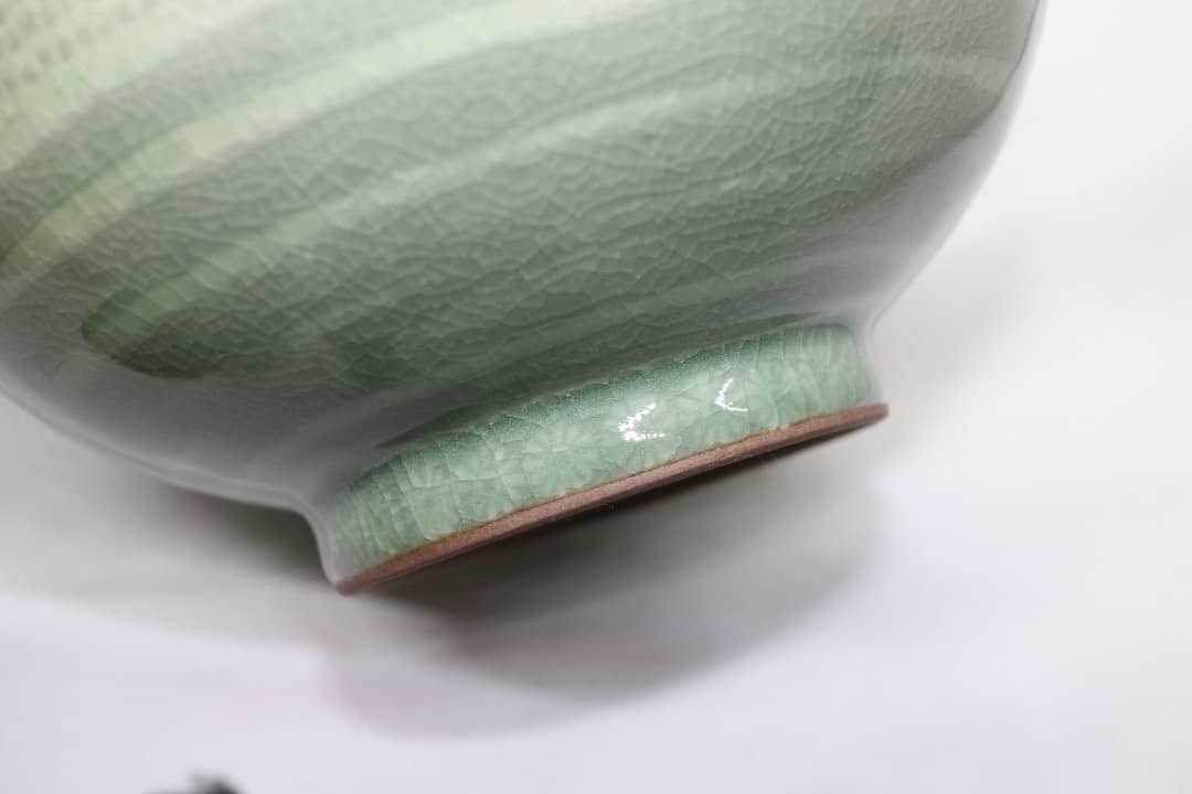 韓国人間文化財 柳海剛(柳根瀅) 高麗青磁 水指 茶道具 共箱