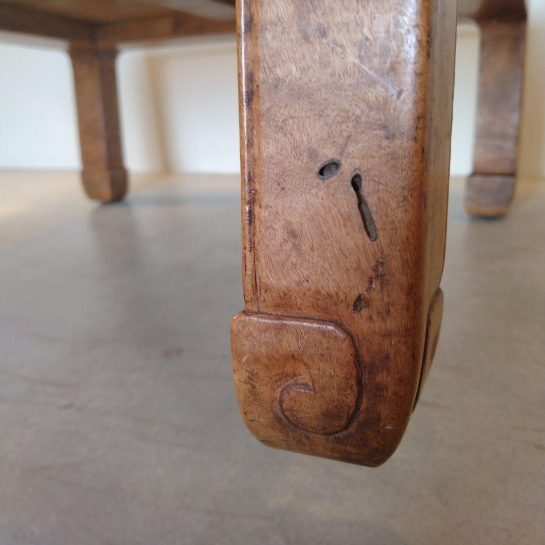 木彫り 古道具 アンティーク 木製 正方形座卓 ナチュラルウッド