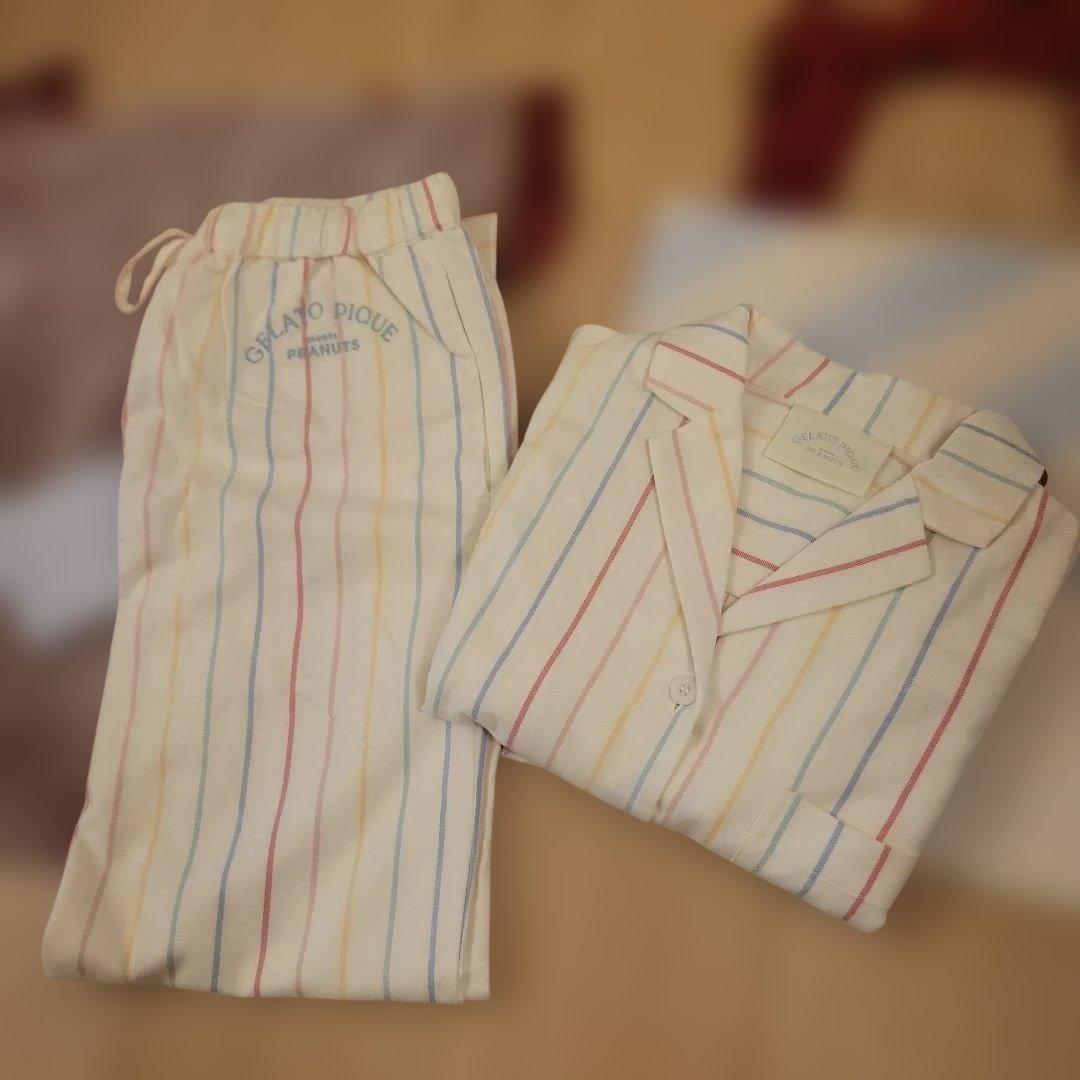 ジェラートピケ　オリジナルアートレインボーストライプネルシャツ&ロングパンツ