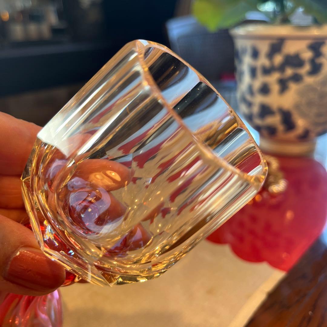 A1050 アンティーク　和ガラス　クリスタル　ワイングラス　ピンク