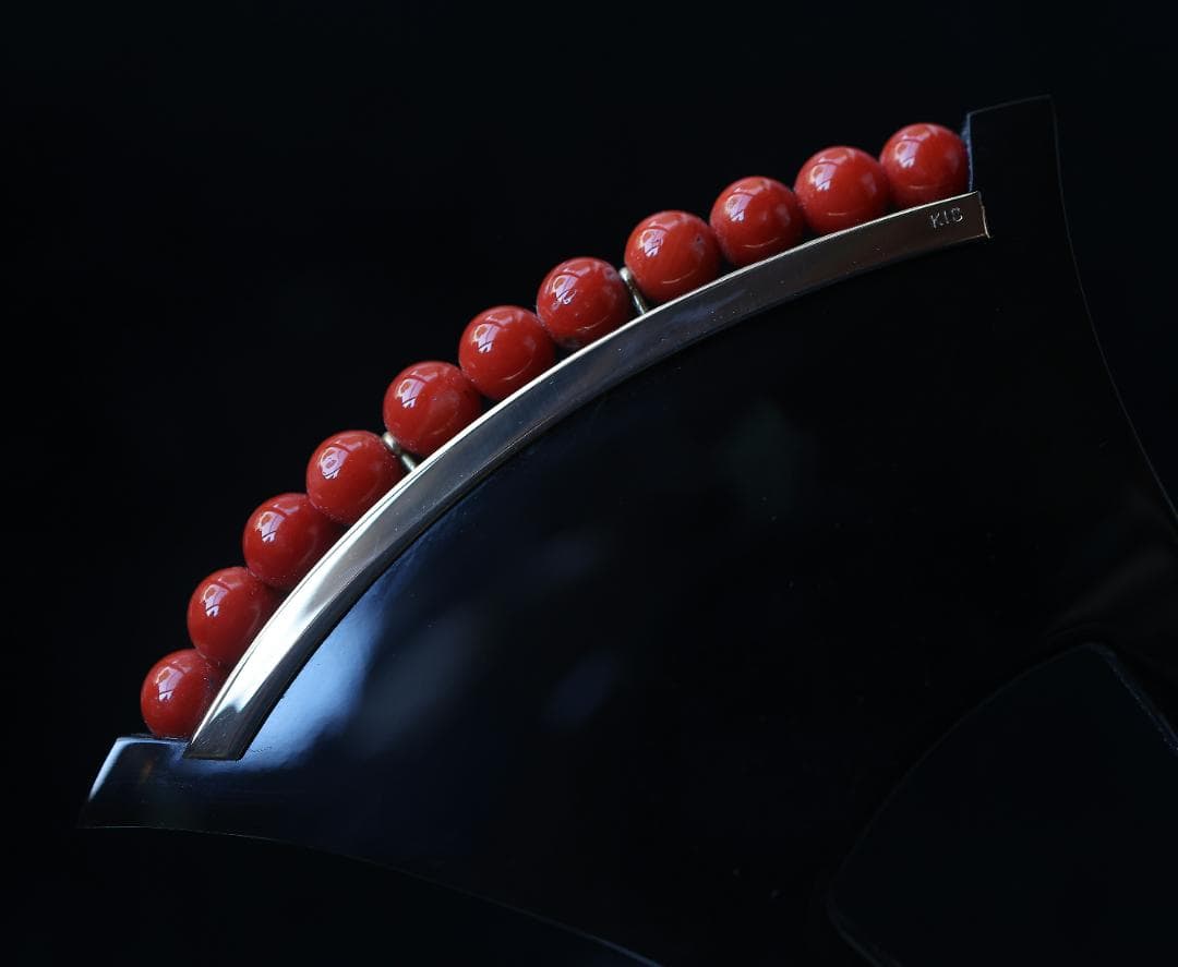 マ*ハ様 高級！ K18 赤珊瑚 本鼈甲 簪 バチ型 刻印あり 慶事 婚礼