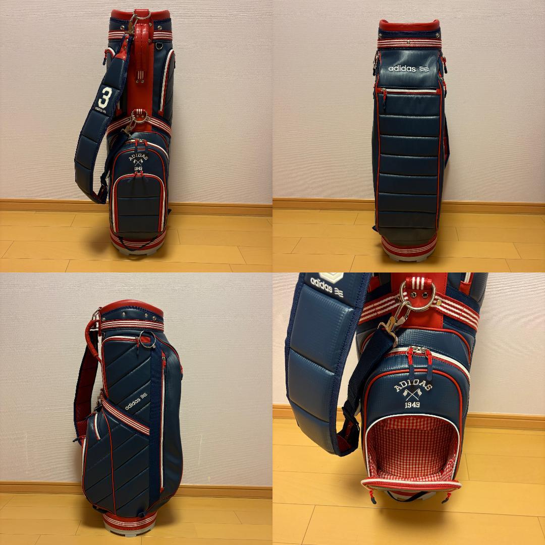 希少　アディダス　キャディバッグ　ゴルフバッグ　ネイビーxレッド　ギンガム