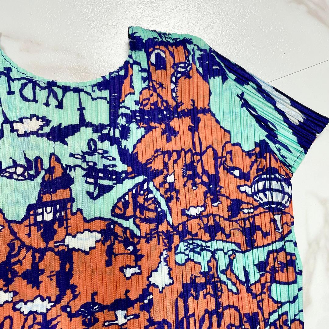 希少✨未使用級 プリーツプリーズイッセイミヤケ 地図柄総柄トップス プリーツ 3