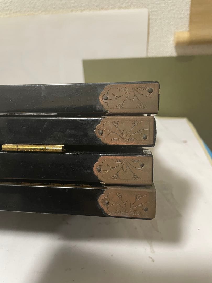 美品屏風　玉石細工　屏風 4パネル 玉石象嵌