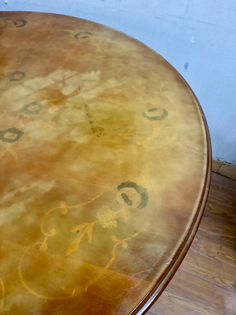 管469☆イタリア製☆アンティーク☆象嵌細工☆ラウンド型☆ダイニングテーブル