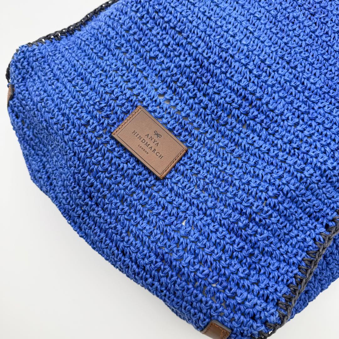 【美品】アニヤハインドマーチ トートバッグ ケロッグ トニー ラフィア ブルー