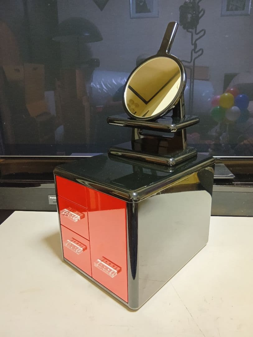 希少　萩原家具　ポストモダン　赤×黒　ラインストーン　ウッド　アート　ドレッサー