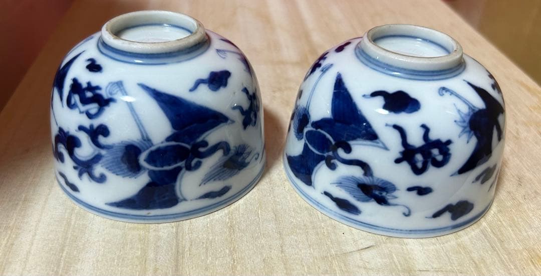 時代物 染付　雲龍図　煎茶碗4客　幅8.1㎝。y626