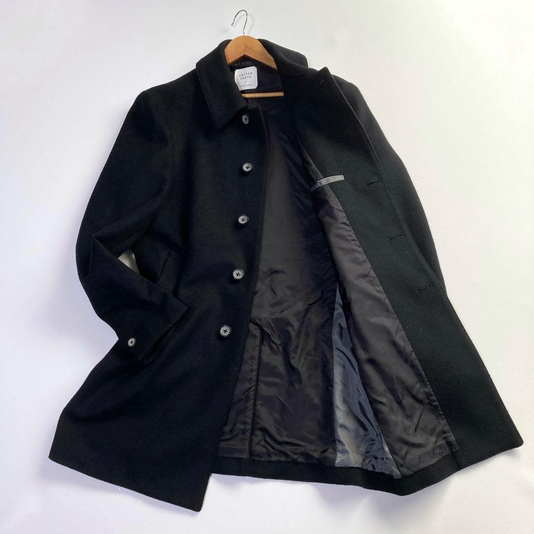 極美品 UNITED TOKYO ジロンラムウールステンカラーコート 黒 2 M