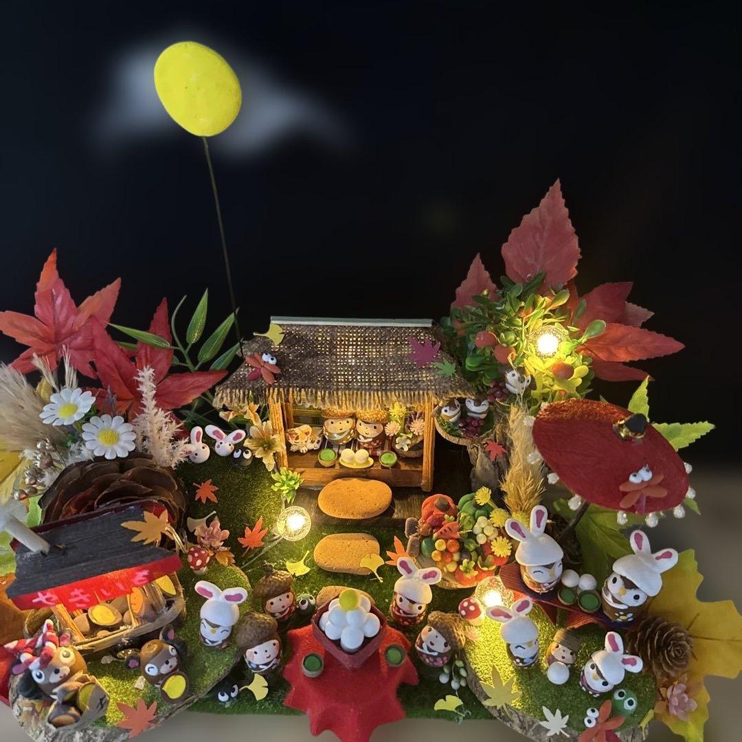 どんぐりアート♡秋のライト付きオブジェ ＆お月見オブジェライト付き♡
