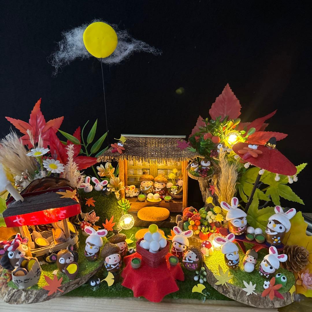 どんぐりアート♡秋のライト付きオブジェ ＆お月見オブジェライト付き♡
