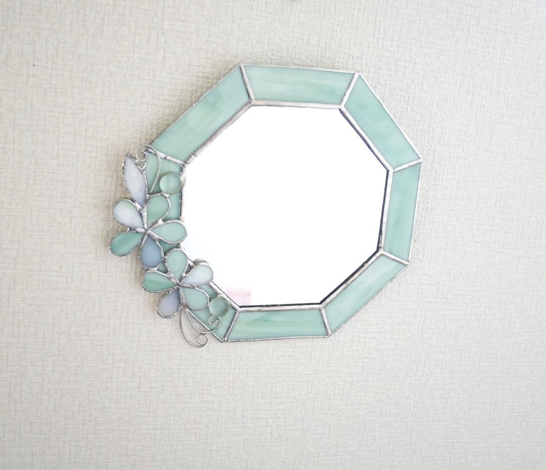 *✴︎:.。.エメラルドグリーンの八角形の鏡♪　（size20㎝/Max22㎝）