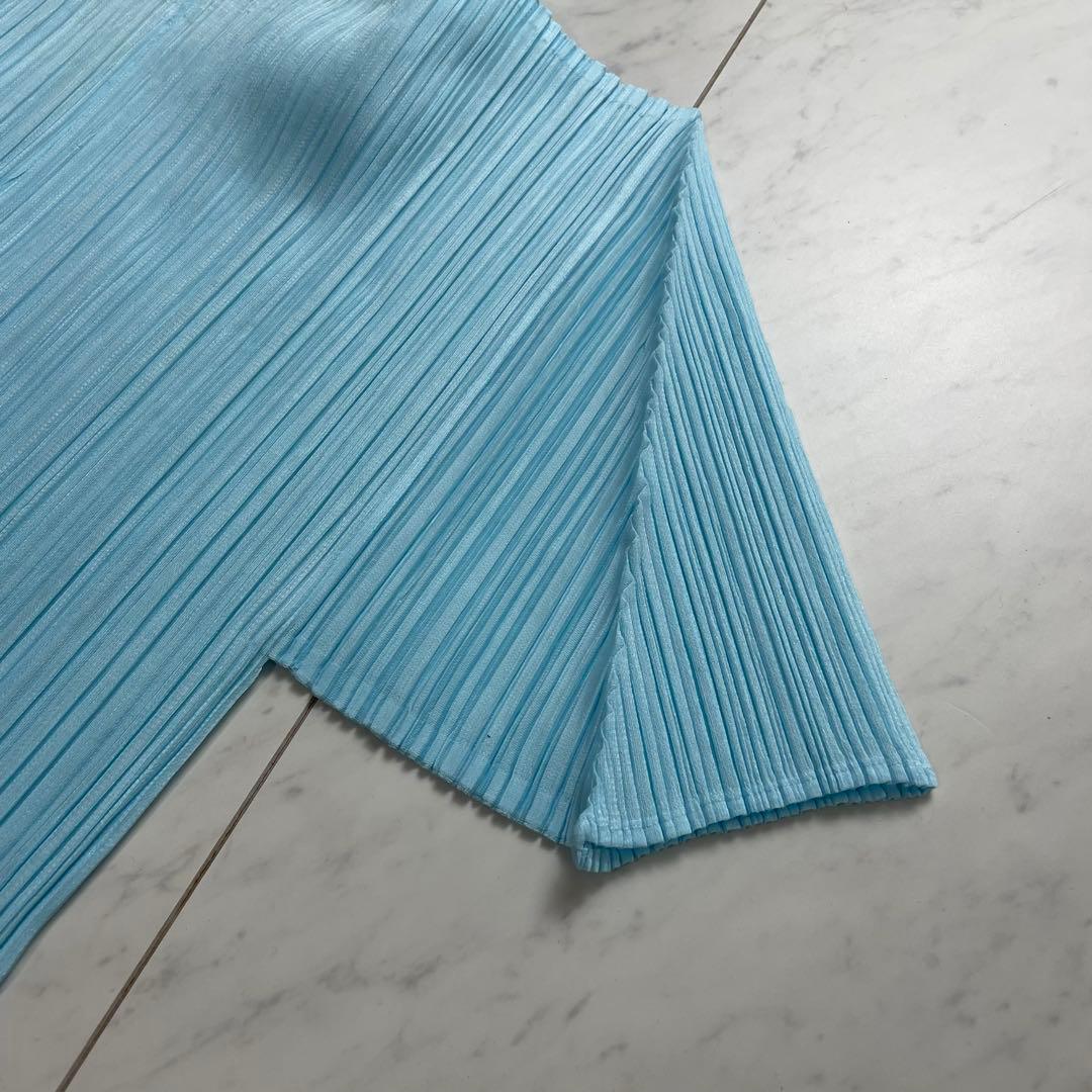 プリーツプリーズ イッセイミヤケ オープンカラーシャツ 半袖 スカイブルー 3