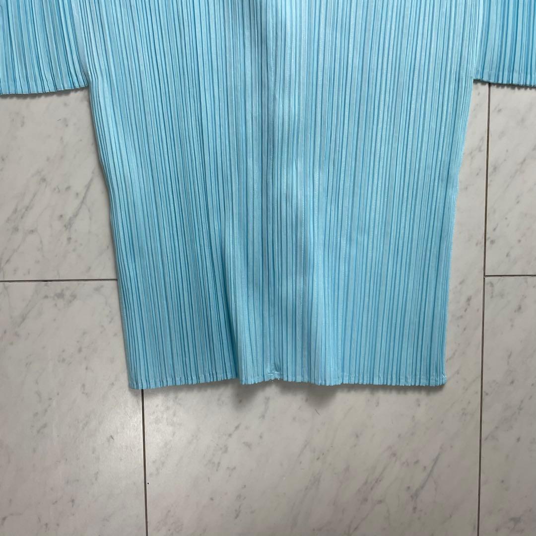 プリーツプリーズ イッセイミヤケ オープンカラーシャツ 半袖 スカイブルー 3