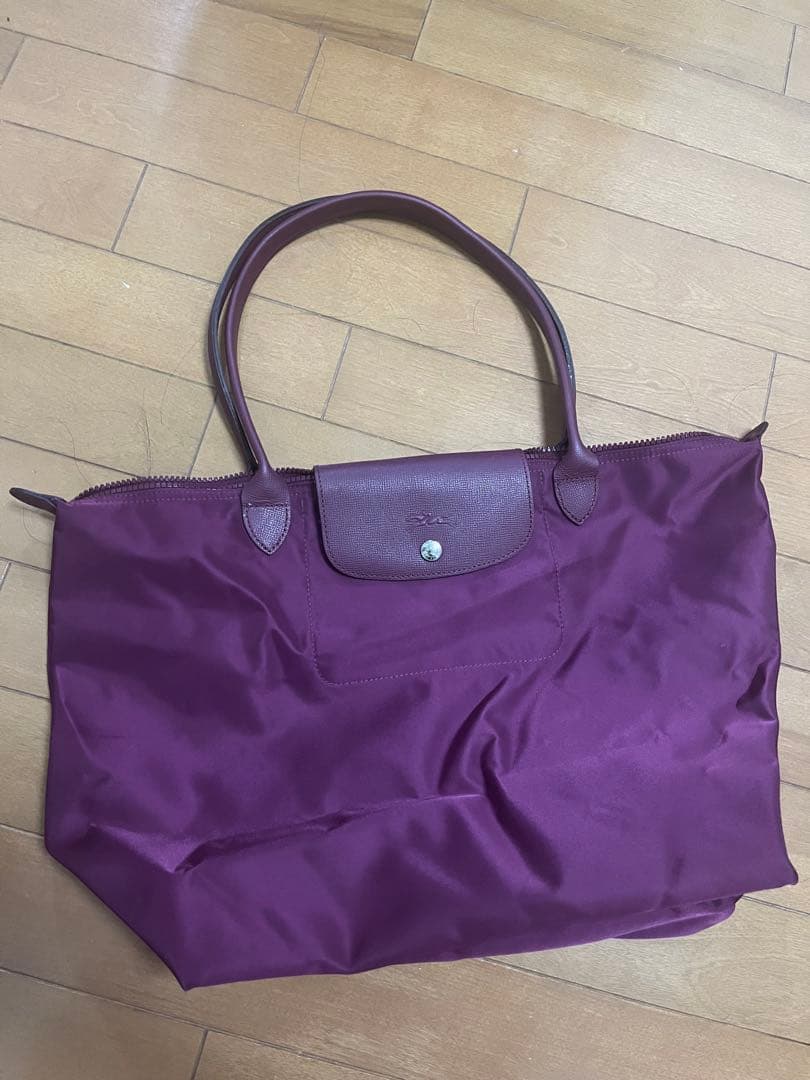 パープル ナイロントートバッグ ジッパー付き