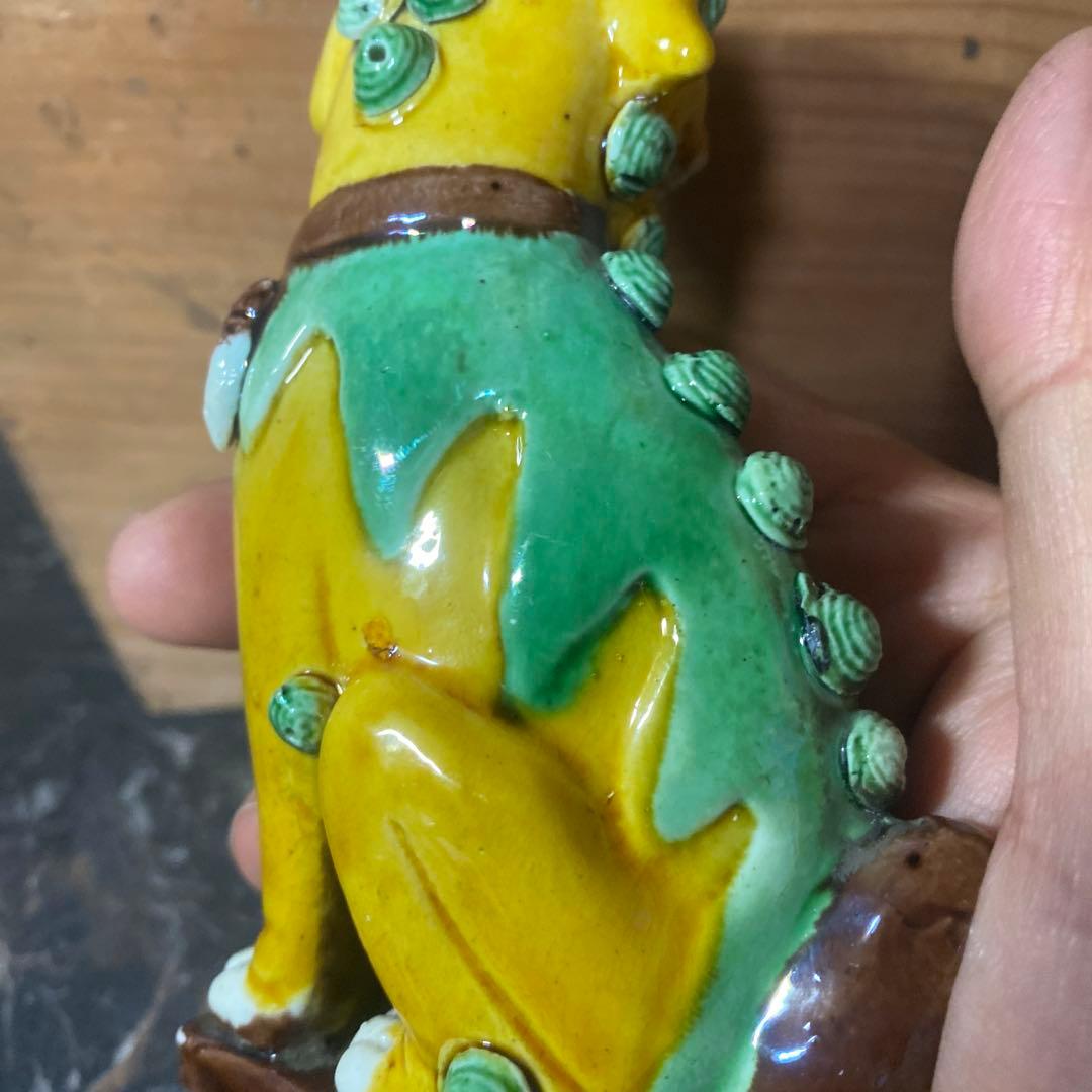 中国古玩　唐獅子一対【桐箱付】