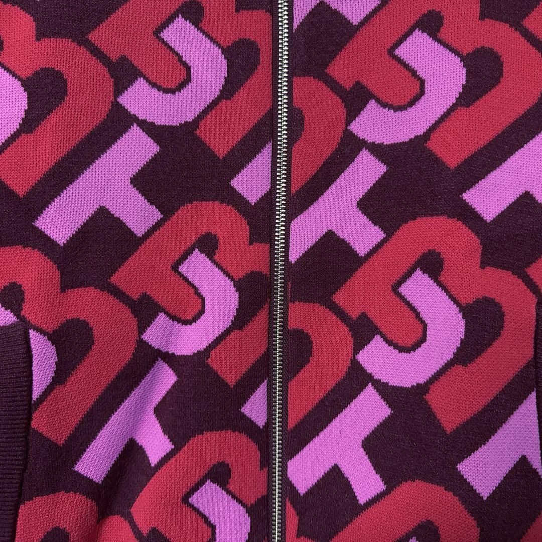 Jack Bunny ジャックバニー総柄 ロゴ ニット ジャケット レッド系 0