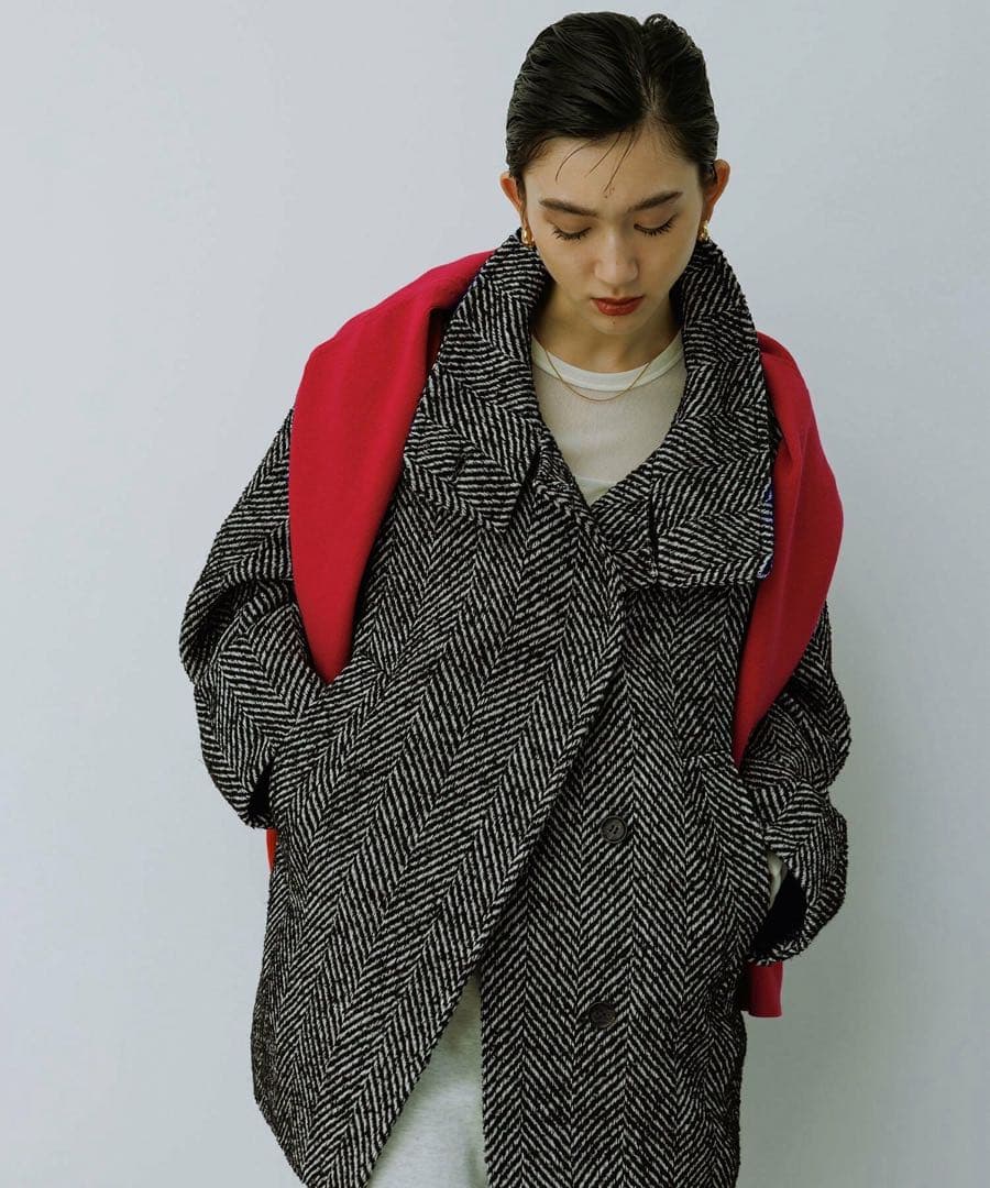 ADAM ET ROPÉ スタンドカラーウールミドルコート F 黒系