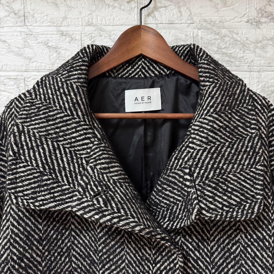 ADAM ET ROPÉ スタンドカラーウールミドルコート F 黒系