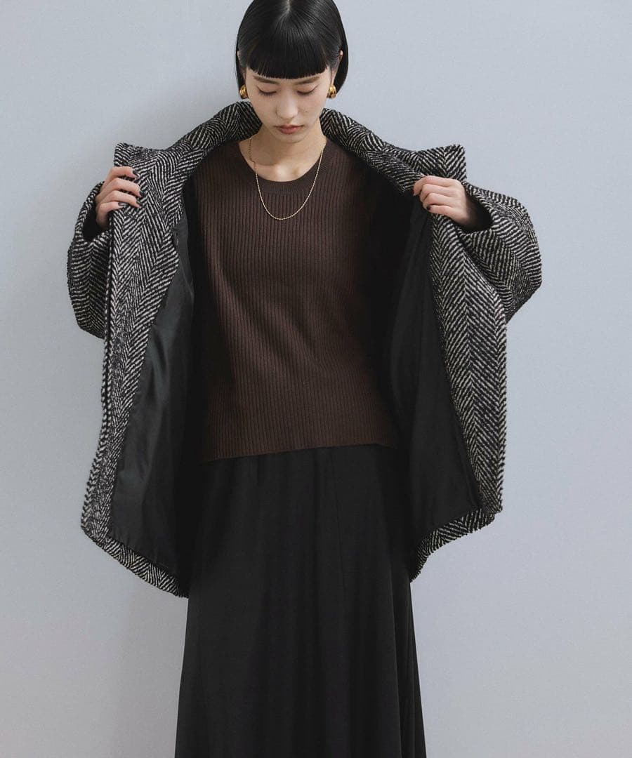 ADAM ET ROPÉ スタンドカラーウールミドルコート F 黒系