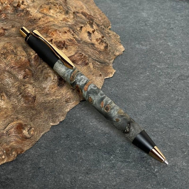 野原工芸似　 BLACK スタビライズドウッド・ポプラ瘤杢 / ゴールド金具