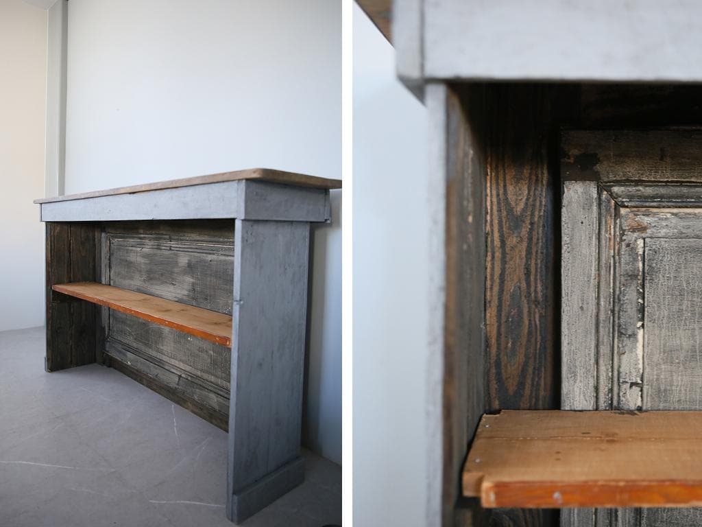 フランスアンティーク木製ショップカウンター/レジ台/テーブル机(90-21)