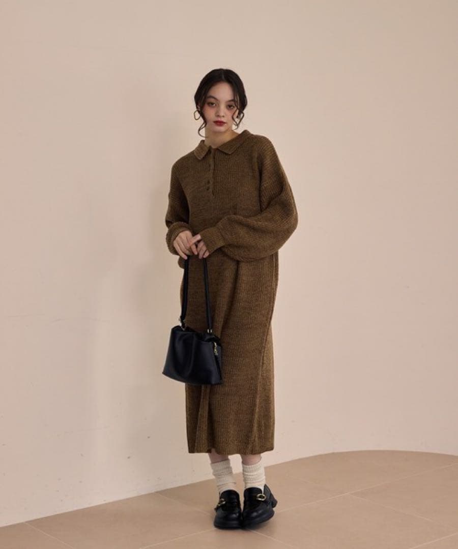 OLUN/ニットポロワンピース