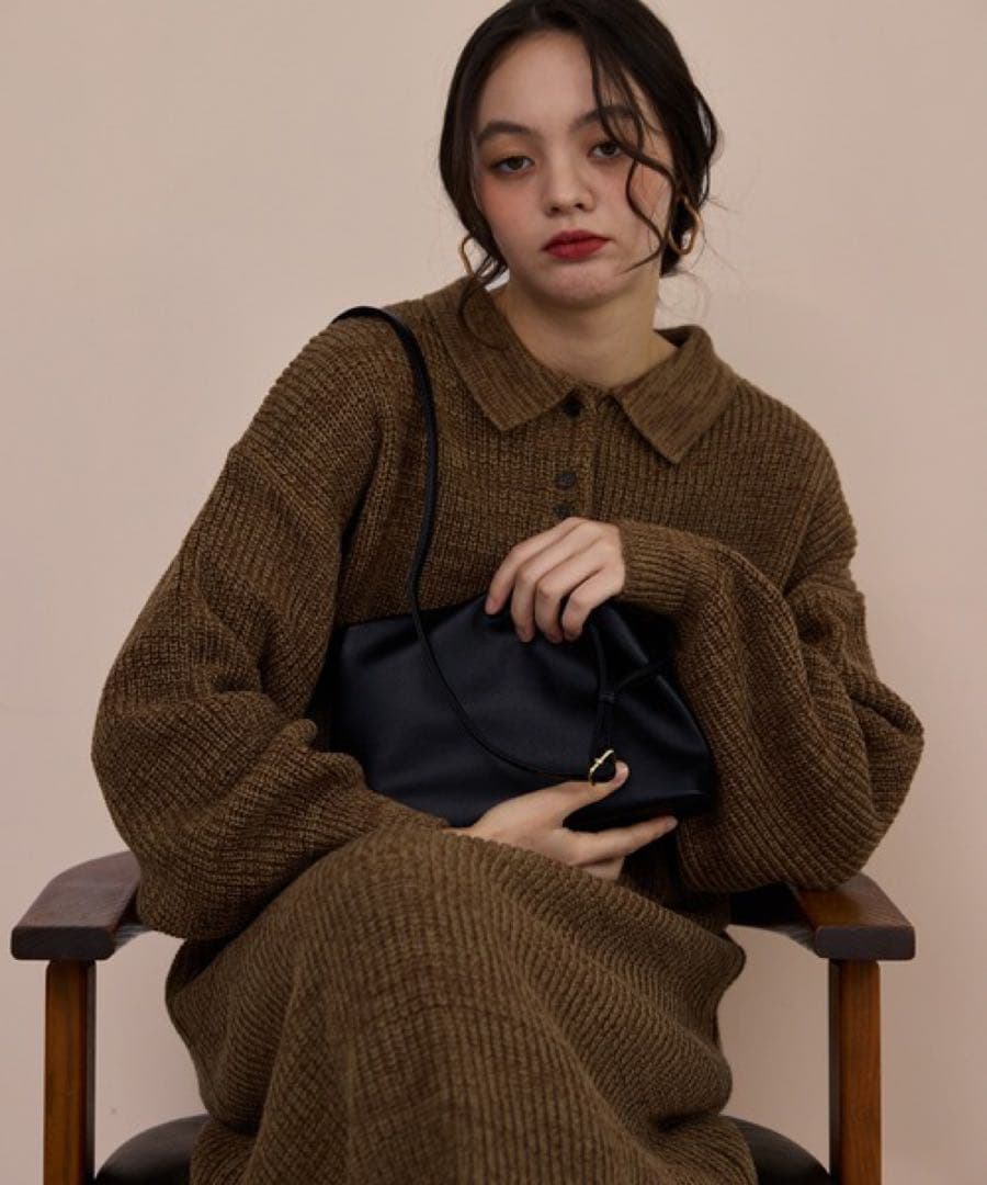 OLUN/ニットポロワンピース