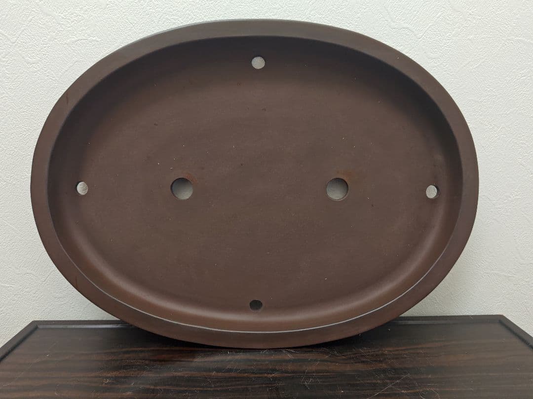 陶器製楕円形盆栽鉢 約48cm x 36cm×5cm　山秋　薄型・大型盆栽鉢