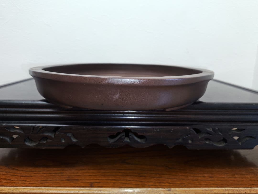 陶器製楕円形盆栽鉢 約48cm x 36cm×5cm　山秋　薄型・大型盆栽鉢