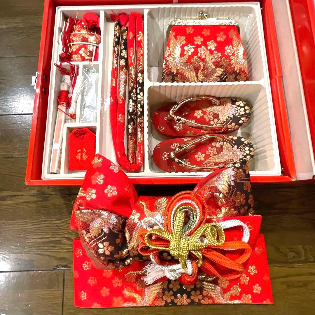 七五三　3帯　草履　バッグ　セット　赤　黒　花魁　おいらん