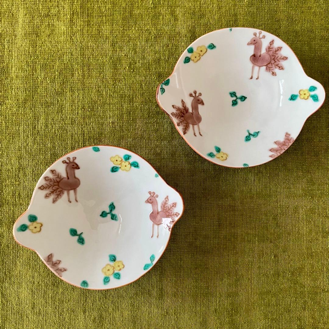 中町いずみ　孔雀の耳付き丸小皿 2枚セット