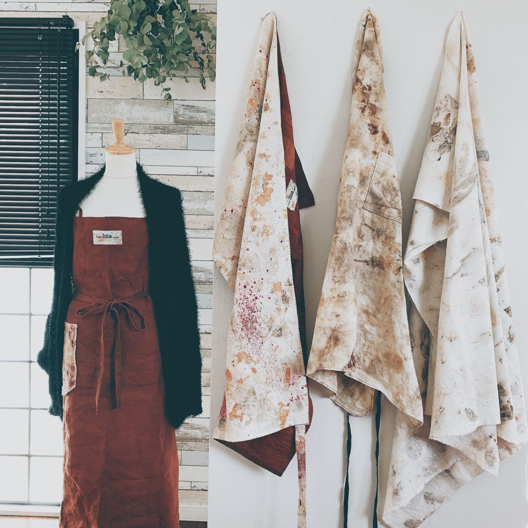 柿渋染めバンドルダイのハンドメイドエプロン