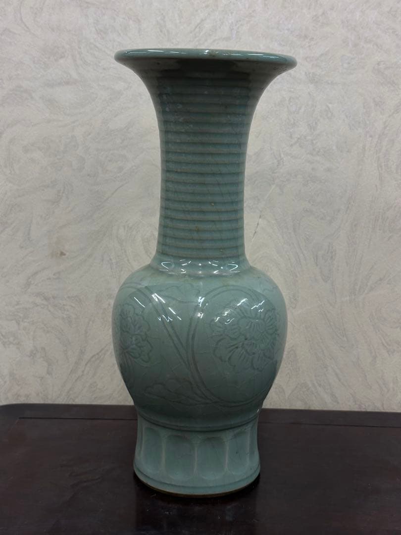 中國古美術 青磁花瓶 龍泉窯 茶道具 煎茶器 置物