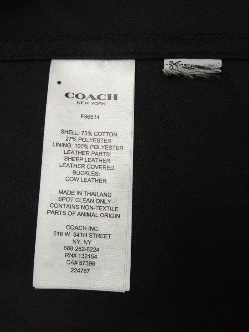 メンズ Mサイズ コーチ COACH ポリコットン トレンチコート 黒 ブラック