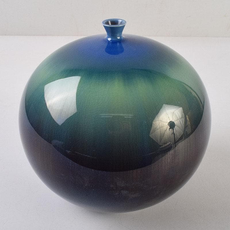 ジ〜p　柳雨軒　三代八十吉　徳田正彦作　彩釉　耀彩　壷　M　R9162H