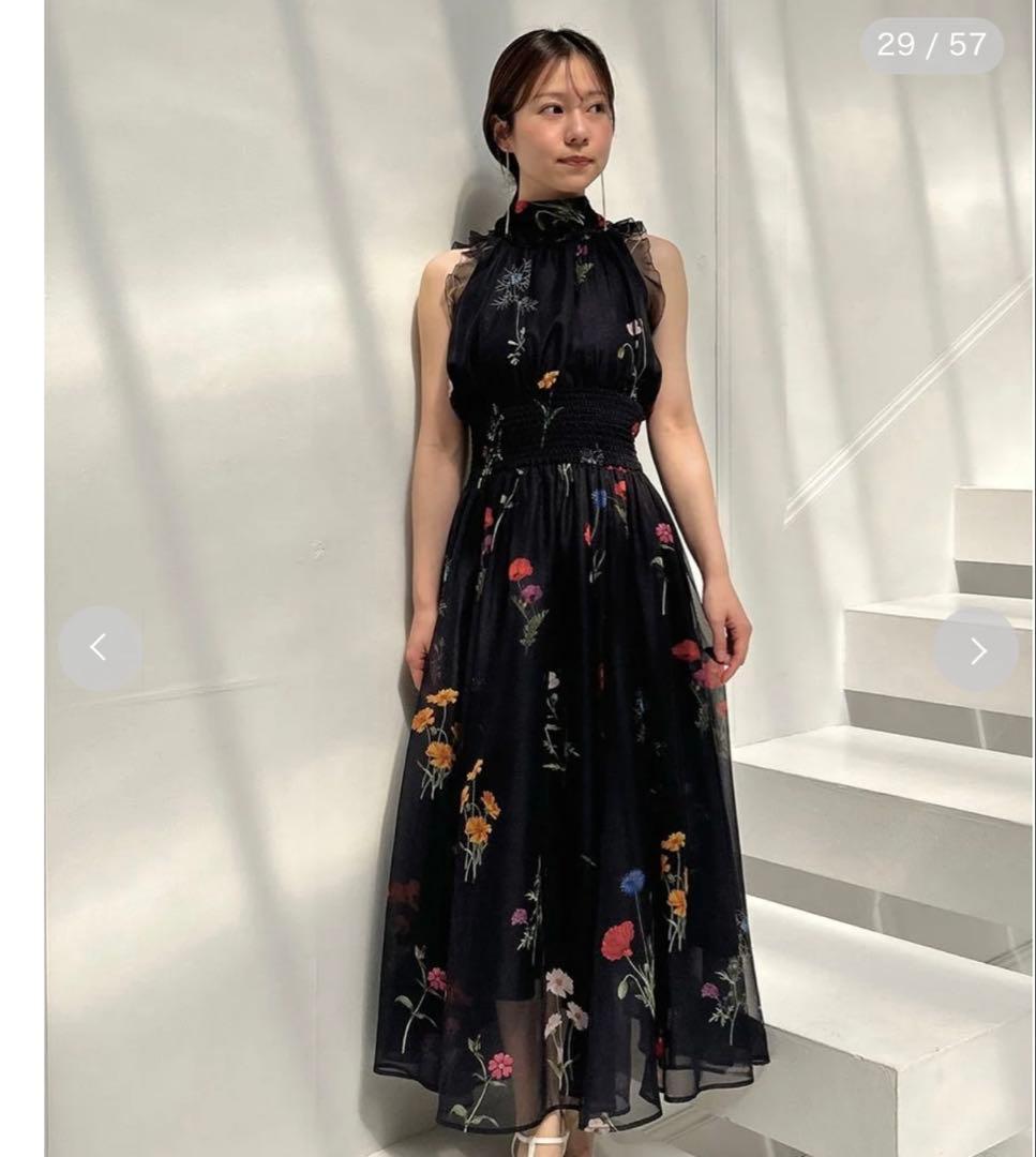 snidel バックリボンシフォンワンピース　ネイビー