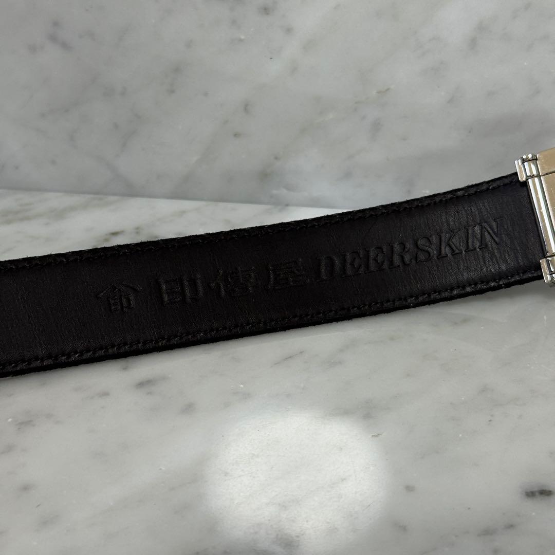 美品 印傳屋 インデンヤ ベルト 本革 レザー ブラック ドレスベルト 瓢箪