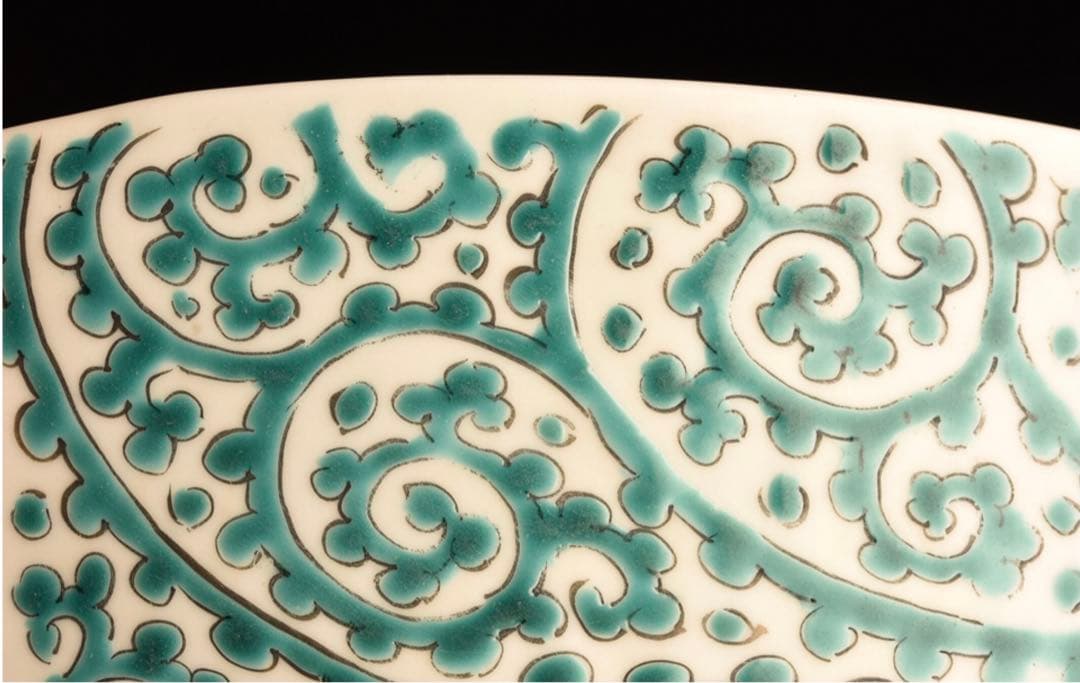 【特別出品】極上　古伊万里 柿右衛門様式 猫に花唐草紋様　色絵大鉢 幅40cm