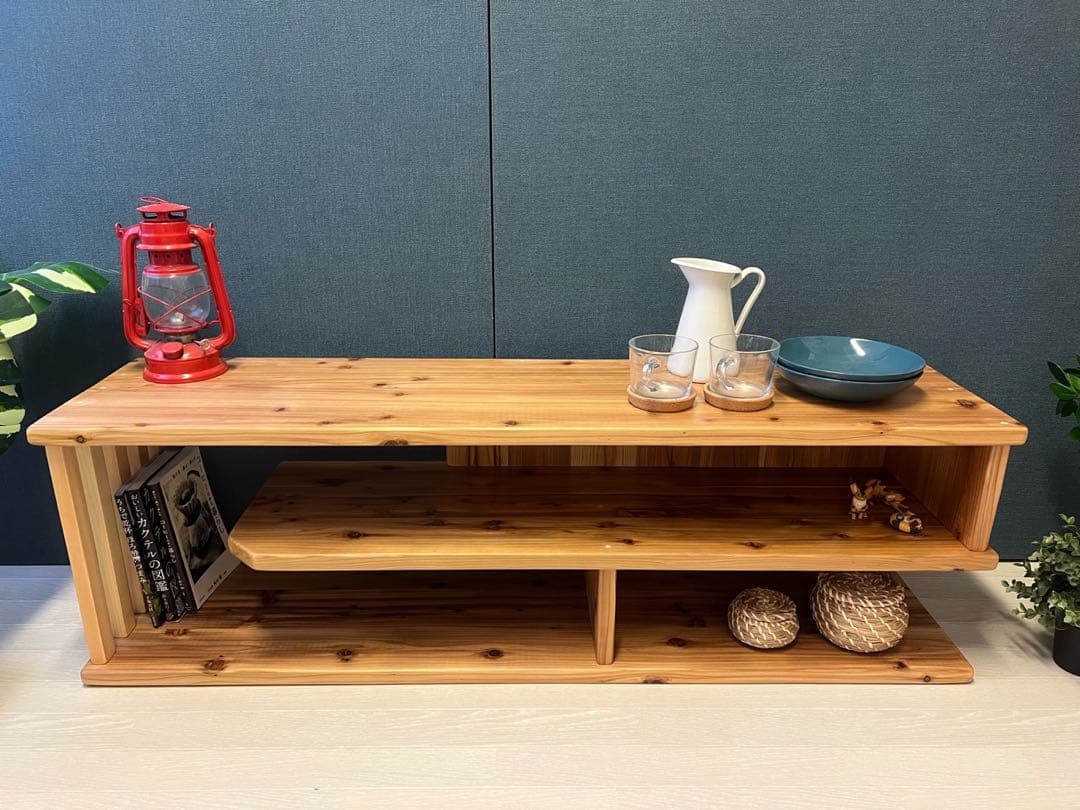 【在庫整理】 テレビボード 棚板付き 縦格子型 シェルフ 小物置き 杉 120