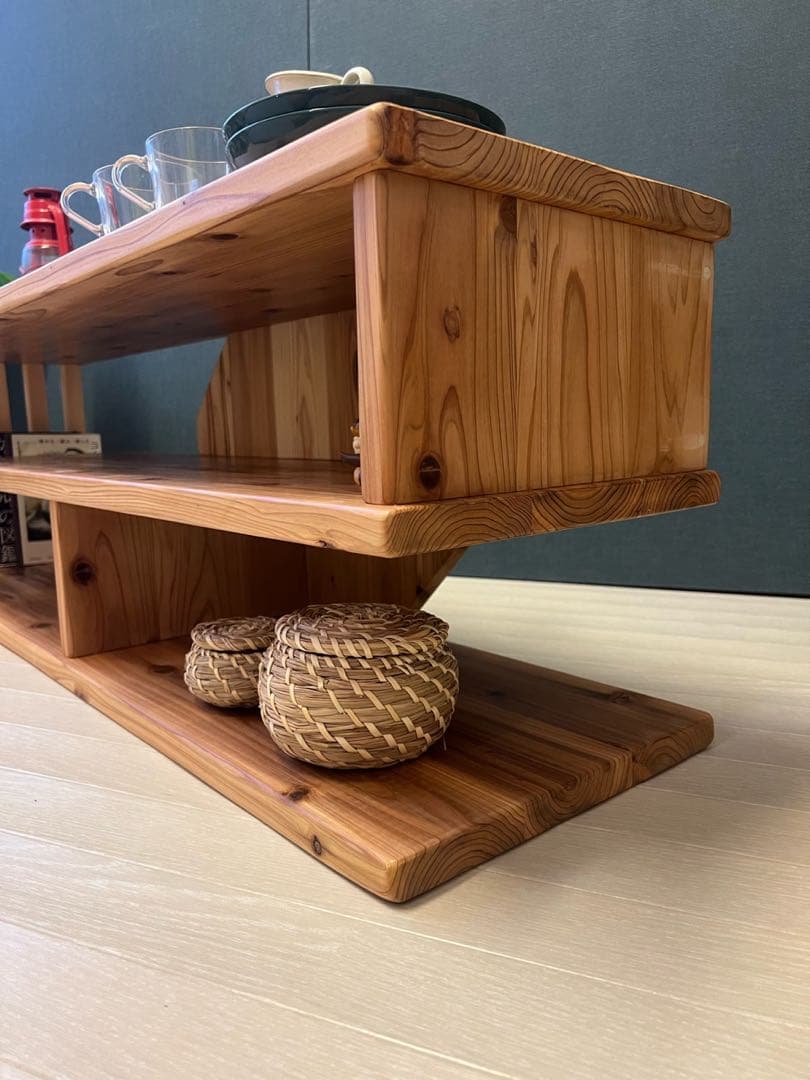 【在庫整理】 テレビボード 棚板付き 縦格子型 シェルフ 小物置き 杉 120