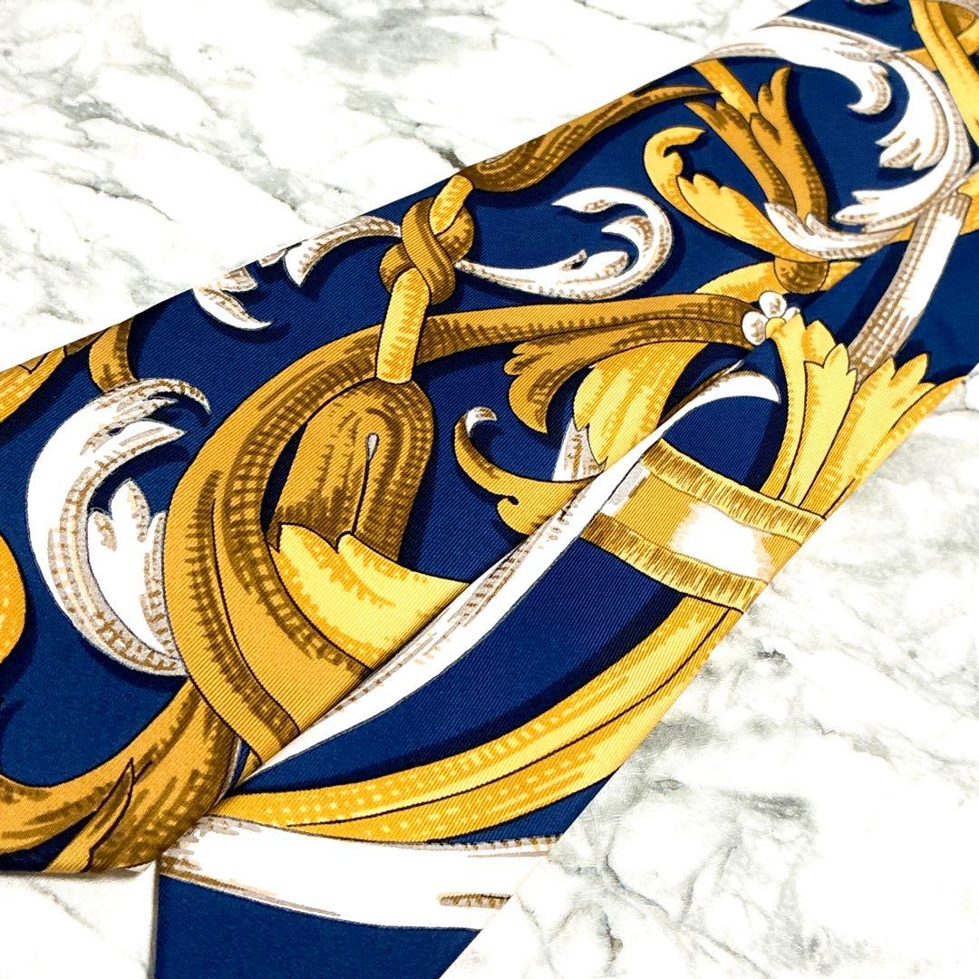 ✨極美品✨エルメス　スカーフ柄① ネイビー　ゴールド　ネクタイ
