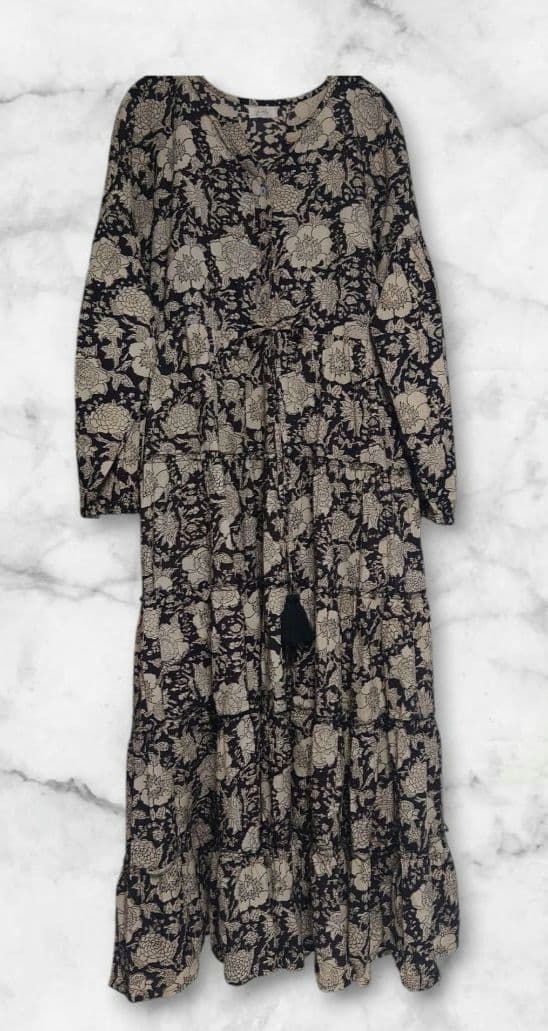 laddu 　インド綿ブロックプリント5段ティアードワンピースLuxe