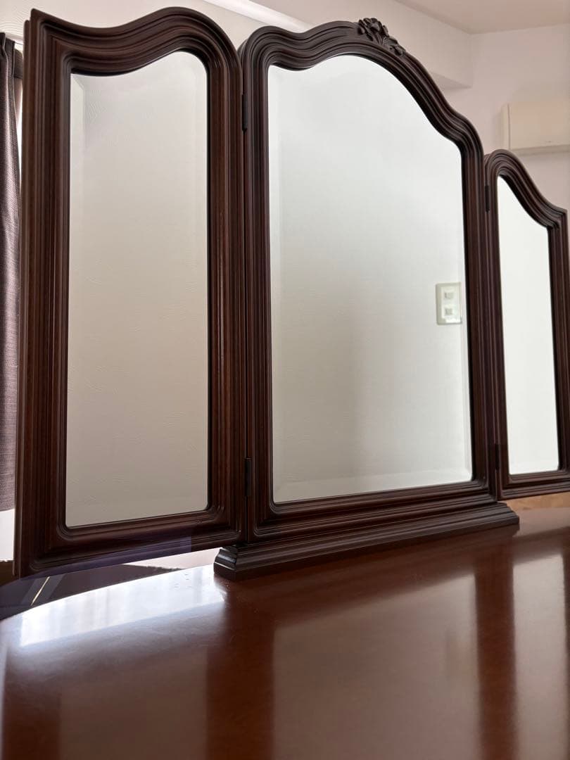 イタリア製木製三面鏡ドレッサーとスツールセット